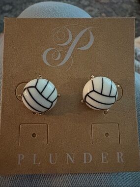 Plunder White and Black Enamel Volleyball Stud Earrings